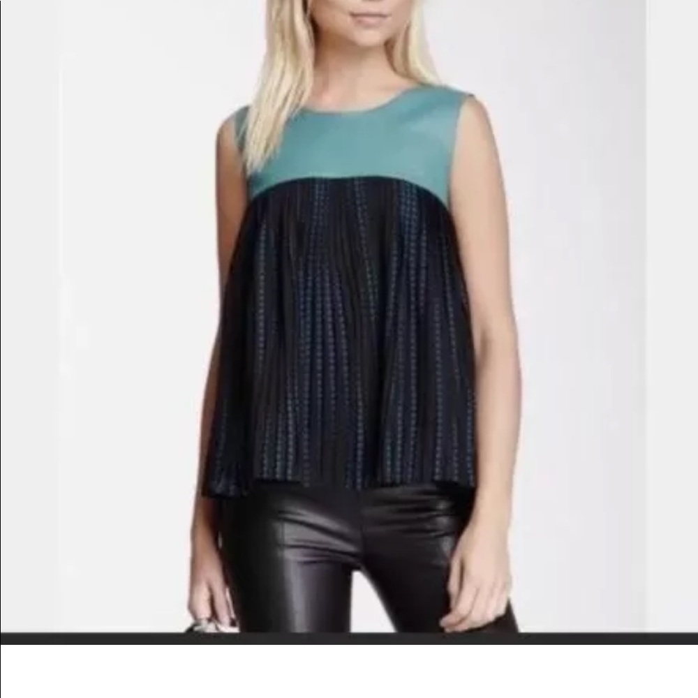 PJK green leather top with pleated bottom XS
